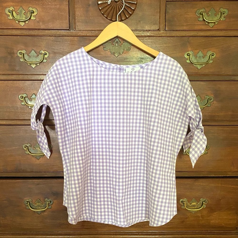 {laroque} Gingham Tie Sleeve Top
